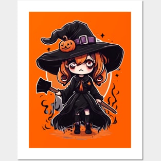 Witchcraft horror anime characters Chibi style +Halloween costume Posters and Art